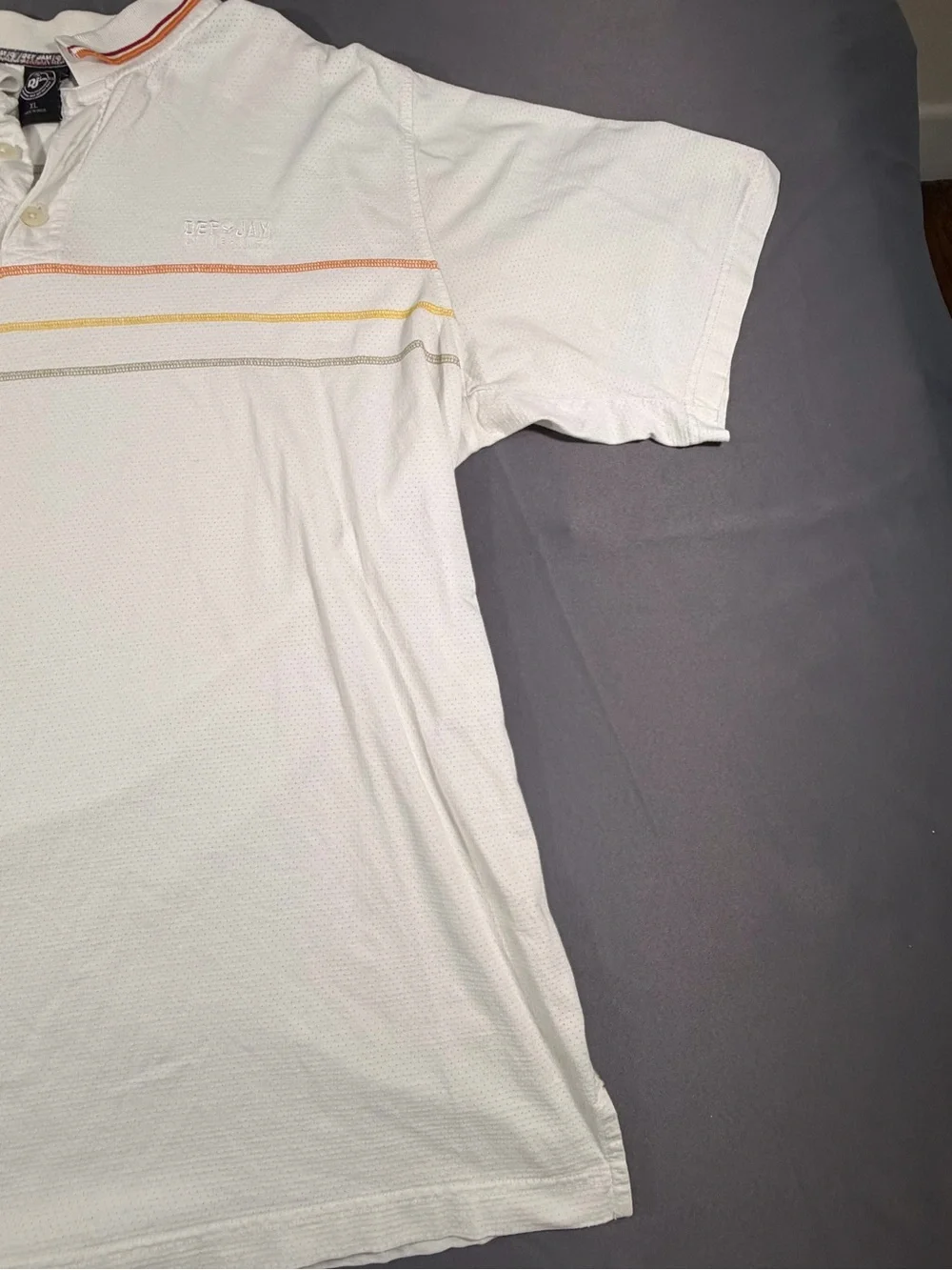 Def Jam university Polo by Ralph Lauren White with Orange, Yellow and Tan Stripe